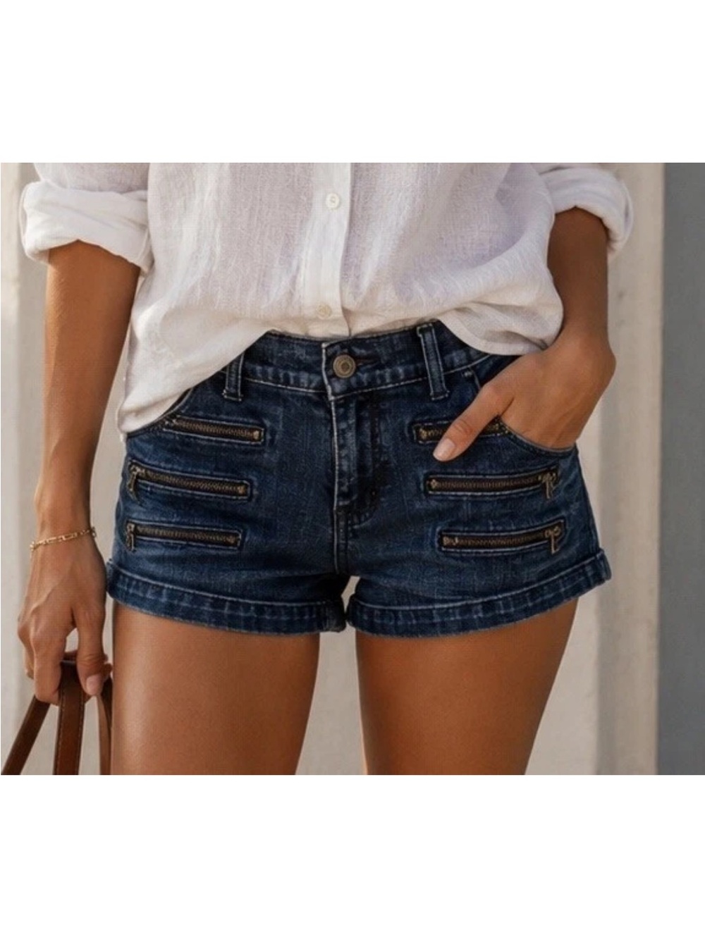Abercrombie & Fitch Low Rise Denim Micro Mini Shorts Zipper Detail Hottie